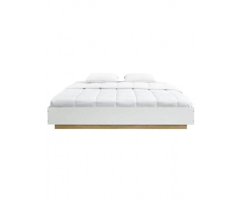 QUEEN BRAWEN BED BASE FRAME ONLY - WHITE & OAK