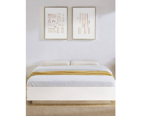 QUEEN BRAWEN BED BASE FRAME ONLY - WHITE & OAK
