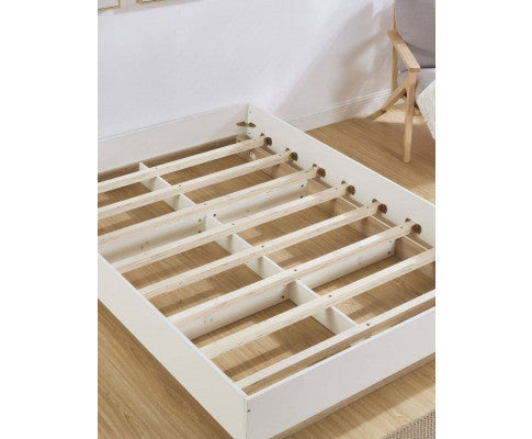 QUEEN BRAWEN BED BASE FRAME ONLY - WHITE & OAK