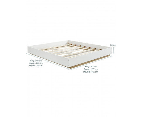 QUEEN BRAWEN BED BASE FRAME ONLY - WHITE & OAK