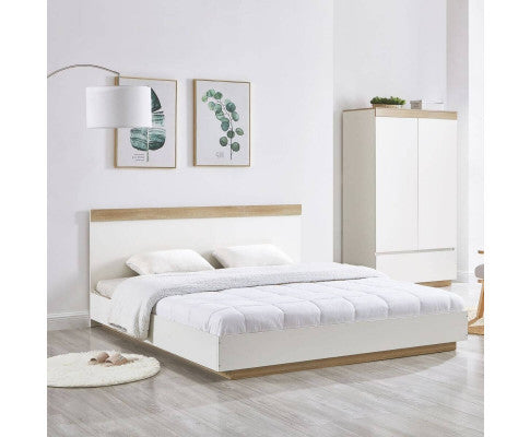 DOUBLE BRANWEN BED FRAME - WHITE & OAK
