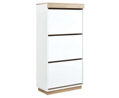 BRANWEN 3 DOOR SMALL SHOE CABINET - WHITE & OAK
