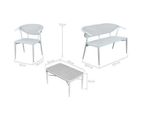 SATURN OUTDOOR ALUMINIUM 4 PIECE LOUNGE SETTING - WHITE