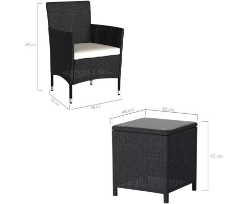 LUCIAN OUTDOOR CHAIRS WITH COFFEE TABLE LOUNGE SET - BLACK