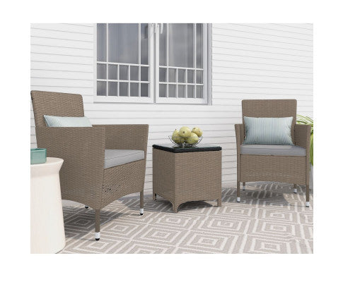 LUCIAN OUTDOOR CHAIRS WITH COFFEE TABLE LOUNGE SET - NATURAL GREY