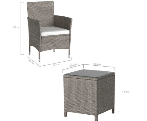 LUCIAN OUTDOOR CHAIRS WITH COFFEE TABLE LOUNGE SET - NATURAL GREY