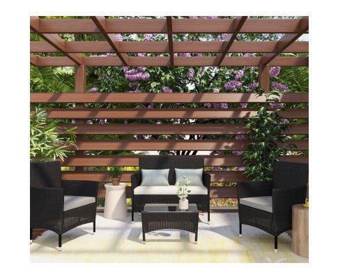 CEPHEUS OUTDOOR RATTAN 4 PIECE LOUNGE SETTING - BLACK