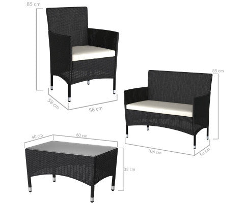 CEPHEUS OUTDOOR RATTAN 4 PIECE LOUNGE SETTING - BLACK