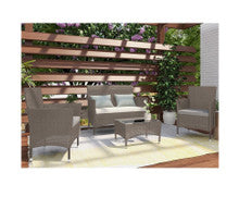 CEPHEUS OUTDOOR RATTAN 4 PIECE LOUNGE SETTING - NATURAL GREY