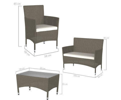 CEPHEUS OUTDOOR RATTAN 4 PIECE LOUNGE SETTING - NATURAL GREY
