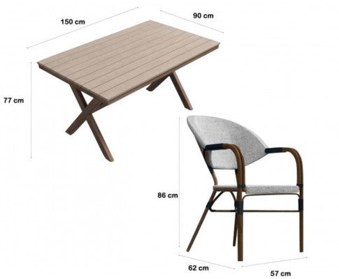 GIANNA OUTDOOR 5 PIECE DINING SETTING WITH 1500(L) x 900(W) TABLE - DARK OAK