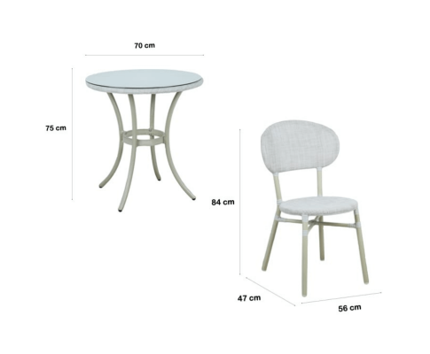 VANICA OUTDOOR 2 SEATER RATTAN BISTRO SET - WHITE