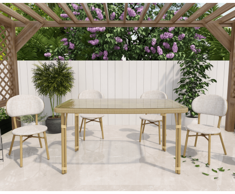 WESTON OUTDOOR 5 PIECE DINING SETTING WITH 1470(L) x 900(W) TABLE - NATURAL