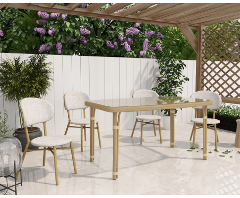 WESTON OUTDOOR 5 PIECE DINING SETTING WITH 1470(L) x 900(W) TABLE - NATURAL