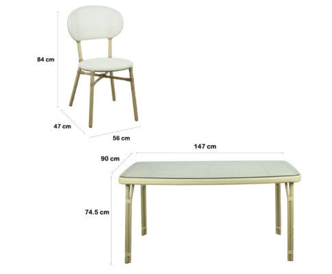 WESTON OUTDOOR 5 PIECE DINING SETTING WITH 1470(L) x 900(W) TABLE - NATURAL