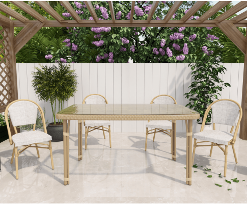 CAMERON OUTDOOR 5 PIECE DINING SETTING WITH 1470(L) x 900(W) TABLE - NATURAL