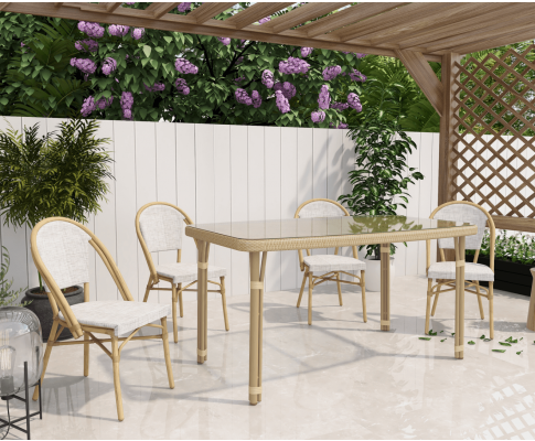 CAMERON OUTDOOR 5 PIECE DINING SETTING WITH 1470(L) x 900(W) TABLE - NATURAL