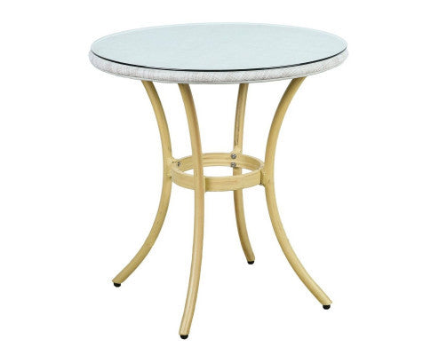 MARIVEL OUTDOOR ROUND TABLE AND 2 SEATER BISTRO SET - NATURAL + WHITE