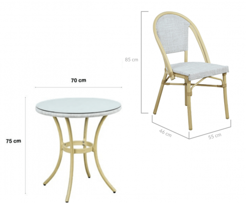 MARIVEL OUTDOOR ROUND TABLE AND 2 SEATER BISTRO SET - NATURAL + WHITE