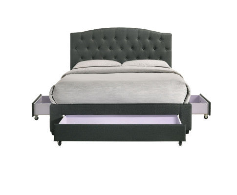 QUEEN BRANTLEY FABRIC BED WITH UNDERBED STORAGE DRAWERS - CHARCOAL