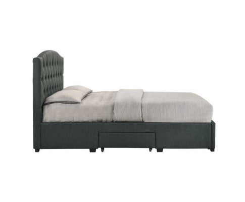 QUEEN BRANTLEY FABRIC BED WITH UNDERBED STORAGE DRAWERS - CHARCOAL