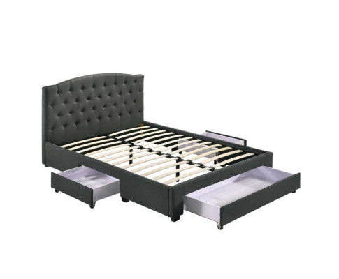 QUEEN BRANTLEY FABRIC BED WITH UNDERBED STORAGE DRAWERS - CHARCOAL