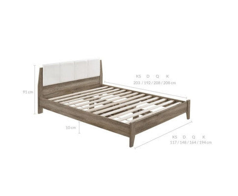 KING BARTEL WOODEN BED FRAME WITH LEATHER HEADBOARD - WHITE & LIGHT OAK
