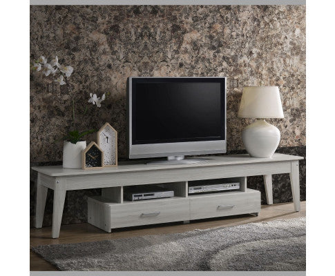 REILEY 2 SHELVES/ 2 DRAWER TV STAND CABINET - WHITE WASHED