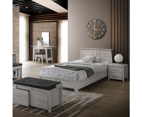 QUEEN HILTON WOODEN BED FRAME - WHITE WASH