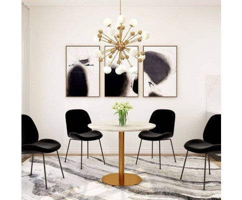 THYLER ROUND DINING TABLE WITH MARBLE TOP - GOLD
