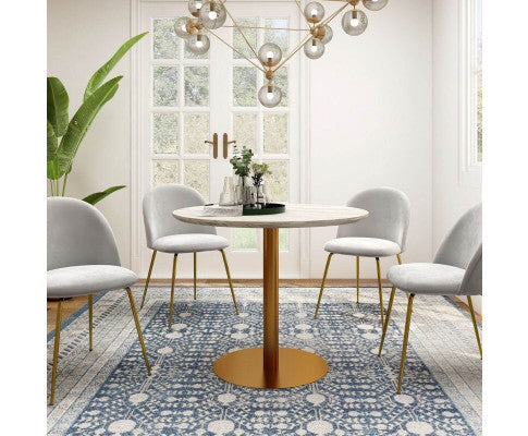 THYLER ROUND DINING TABLE WITH MARBLE TOP - GOLD