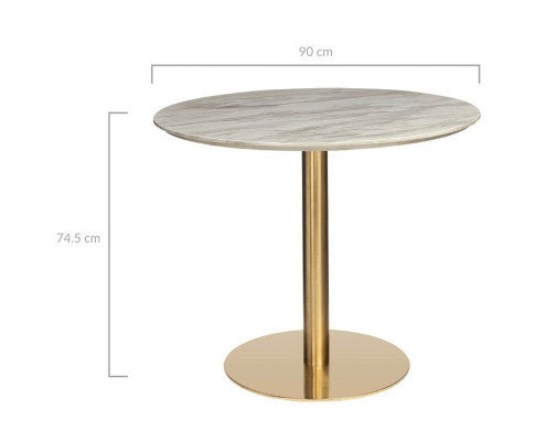 THYLER ROUND DINING TABLE WITH MARBLE TOP - GOLD