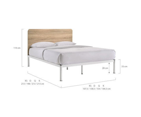 QUEEN YARDLEY BED FRAME - WHITE & NATURAL OAK