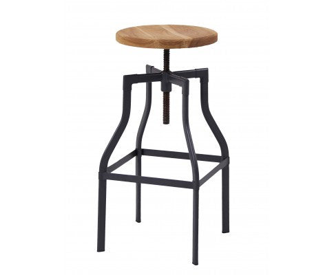 KANSAS ADJUSTABLE INDUSTRIAL SWIVEL BAR STOOL - NATURAL / BLACK