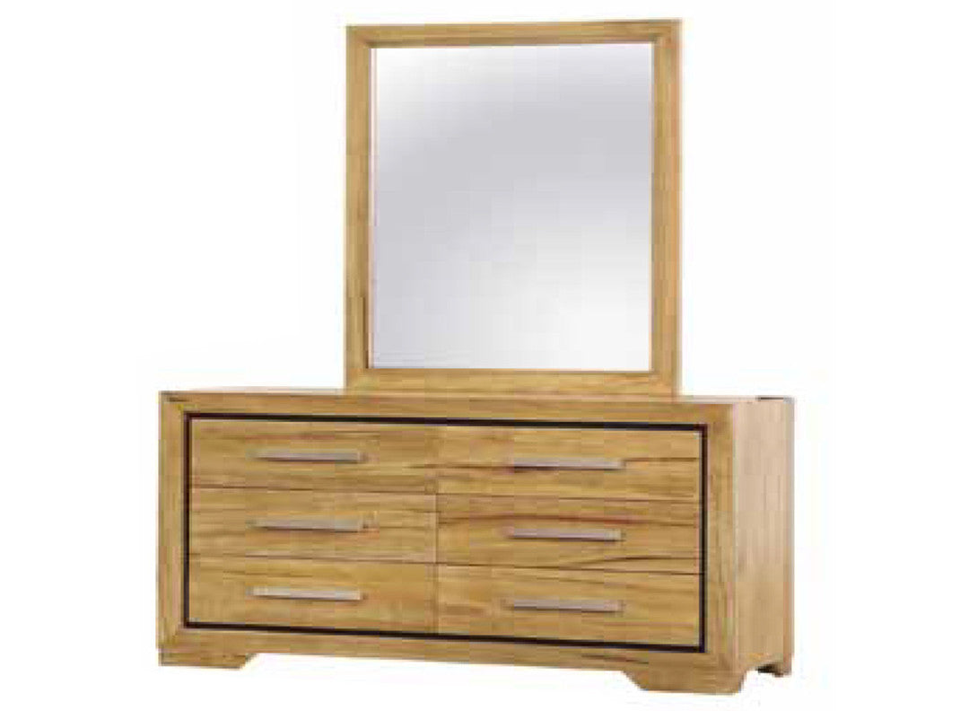 VERMONT 6 DRAWER DRESSER & MIRROR -800(H) x 1400(W) - NATURAL