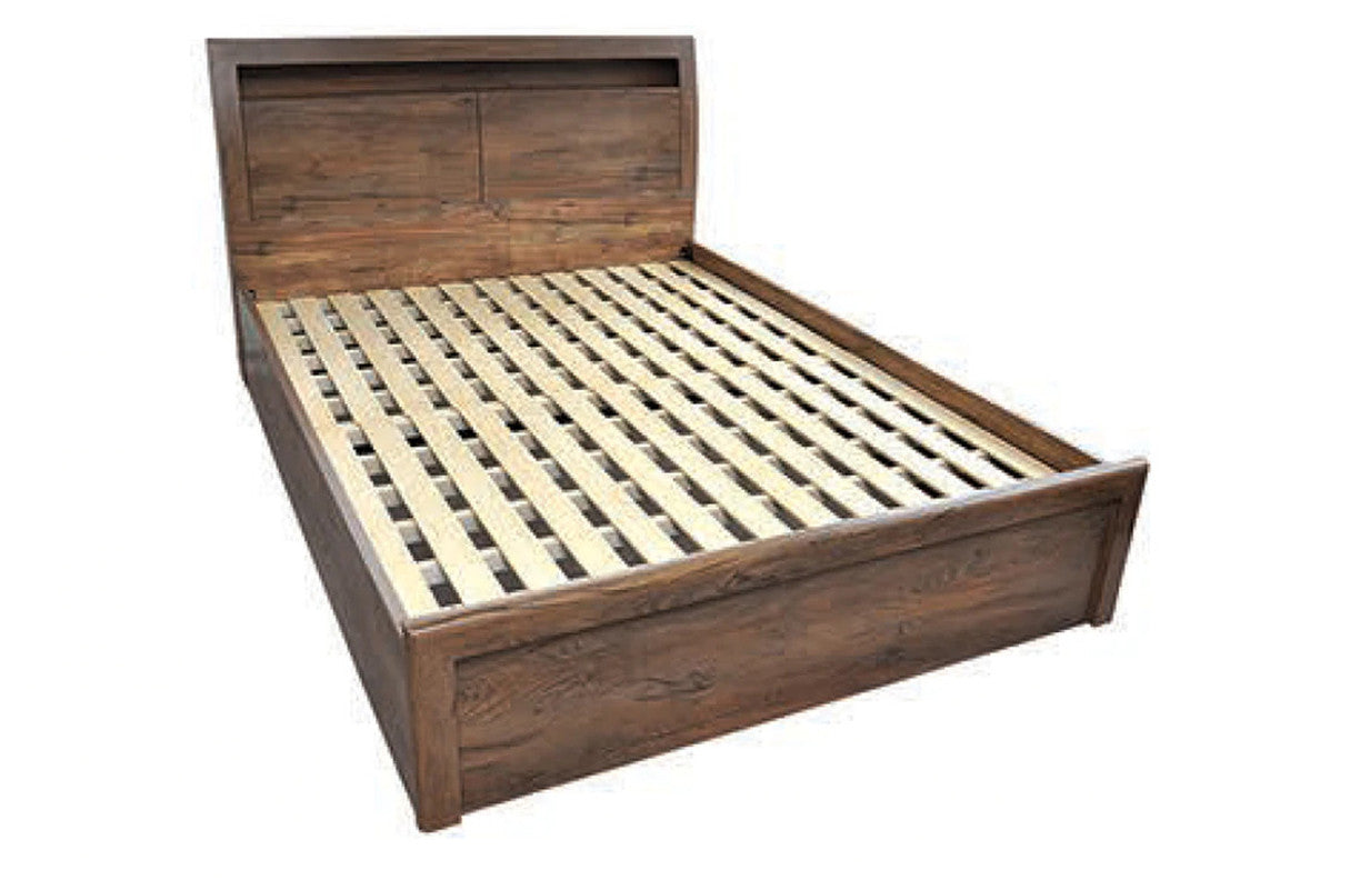 KING VICTORIA BED - WITH BEDHEAD STORAGE - ANTIQUE OAK