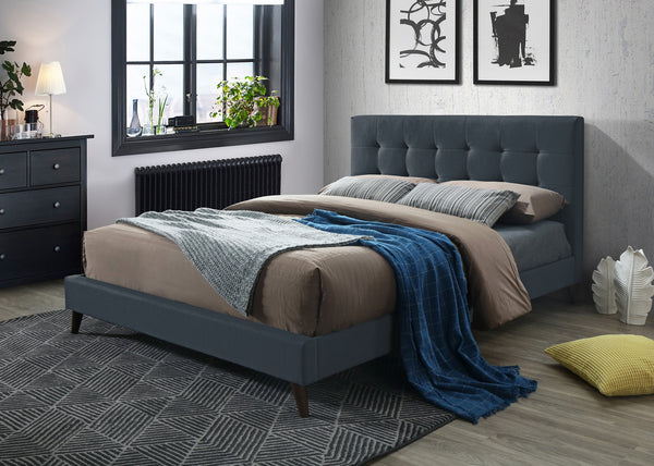 KING SINGLE YOLANDA LINEN FABRIC BED FRAME WITH LOW END FOOTBOARD - CHARCOAL