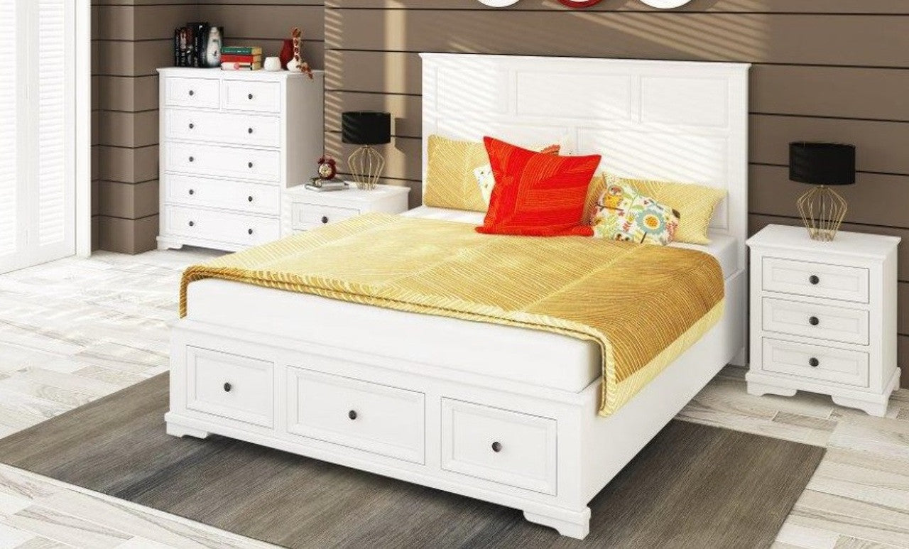 CHANELLE KING 4 PIECE (TALLBOY) BEDROOM SUITE (22-9-5-14-14-1) - WHITE