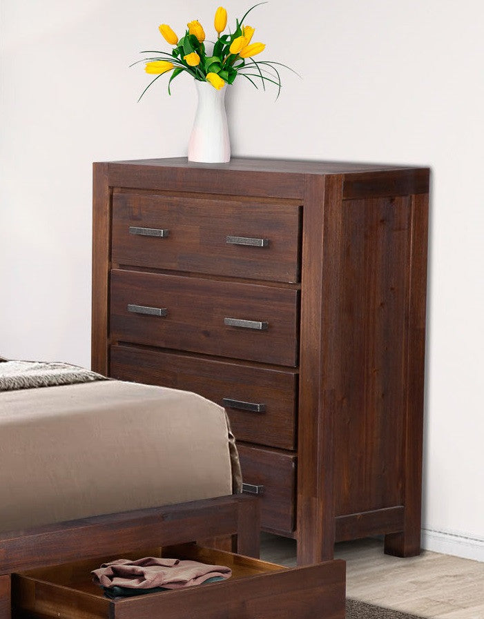 COLOMBO KING 4 PIECE (TALLBOY) BEDROOM SUITE WITH UNDER BED STORAGE - WALNUT