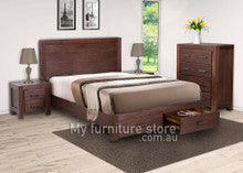 COLOMBO KING 4 PIECE (TALLBOY) BEDROOM SUITE WITH UNDER BED STORAGE - WALNUT