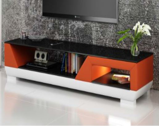 LARDA (TS1007) TV STAND -FULL PVC + 3 TEMPERED GLASS + LIGHT