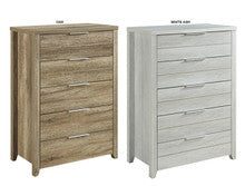 VAUGHAN 5 DRAWER TALLBOY COLLECTION - 1155(H) X 808(W) x 450(D) - ASSORTED COLLECTION