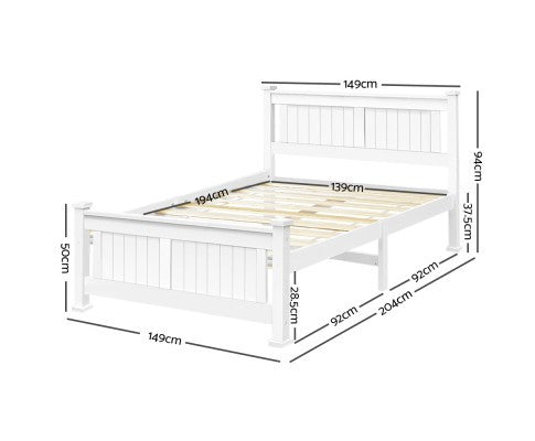 DOUBLE TAN SOLID TIMBER BED FRAME - WHITE