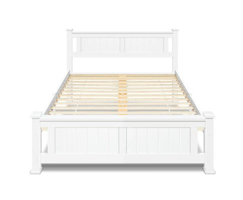 DOUBLE TAN SOLID TIMBER BED FRAME - WHITE