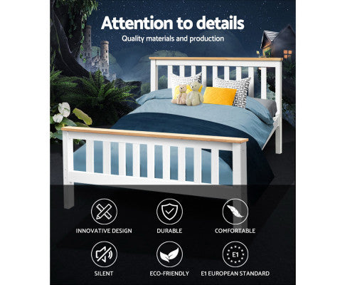DOUBLE LAWRENCE TIMBER BED FRAME - WHITE (TWO-TONED)