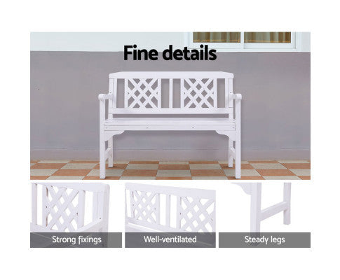 TERRENCE OUTDOOR WOODEN 2 SEATER BENCH WITH ARMREST - WHITE