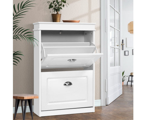 REGULUS SHOE CABINET STORAGE RACKS WITH 2 COMPARTMENTS - WHITE