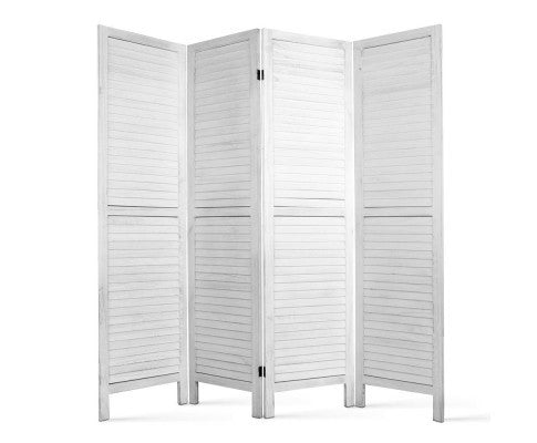 ROLLY ROOM DIVIDER PRIVACY SCREEN FOLDABLE 4 PARTITION STAND - WHITE