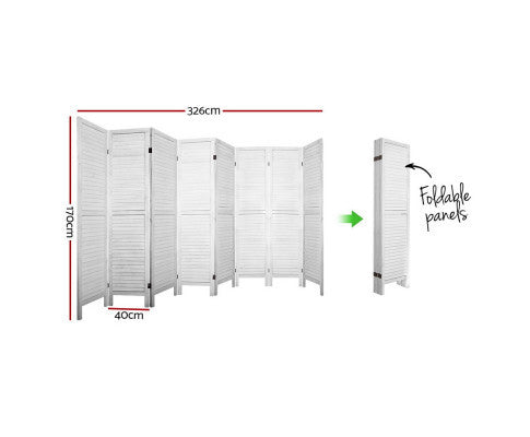 ROLLY ROOM DIVIDER PRIVACY SCREEN FOLDABLE 8 PARTITION STAND - WHITE