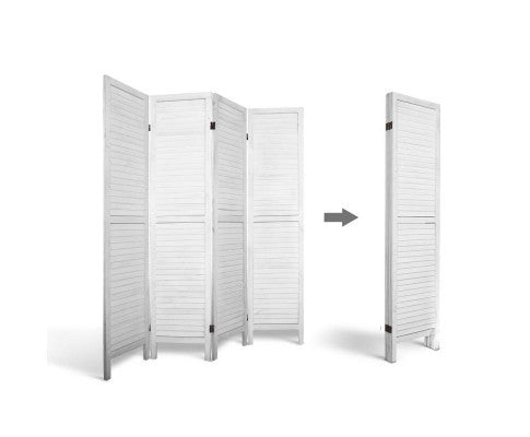 ROLLY ROOM DIVIDER PRIVACY SCREEN FOLDABLE 4 PARTITION STAND - WHITE